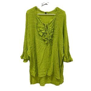 Women’s Free People One Green Bright Poppy Ruffled Collar Small S Blouse Shirt‎